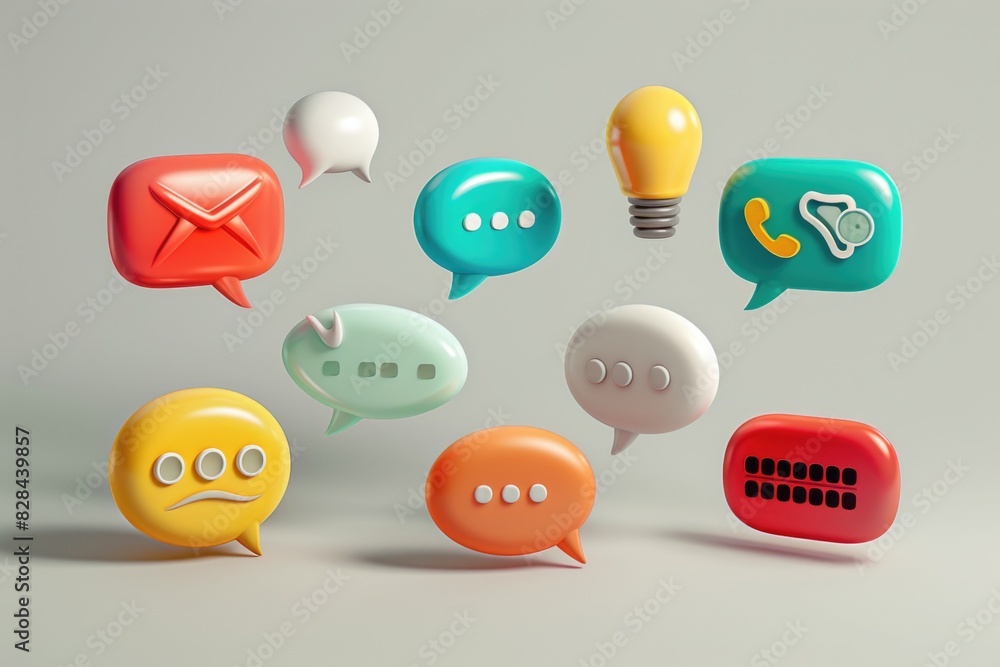 Poster Various colored speech bubbles in a group. Suitable for presentations or communication concepts