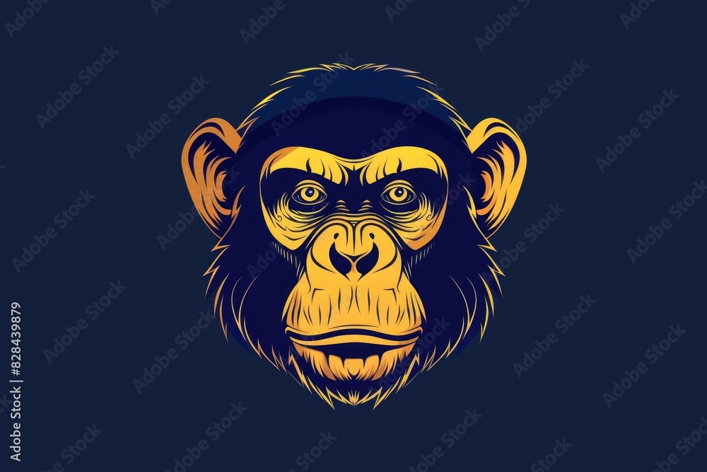 Poster A close-up image of a monkey's head against a dark background. Suitable for various design projects