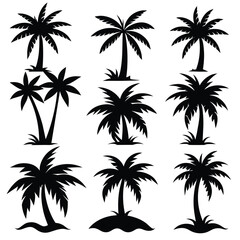 Set of palm tree island icon black vector on white background