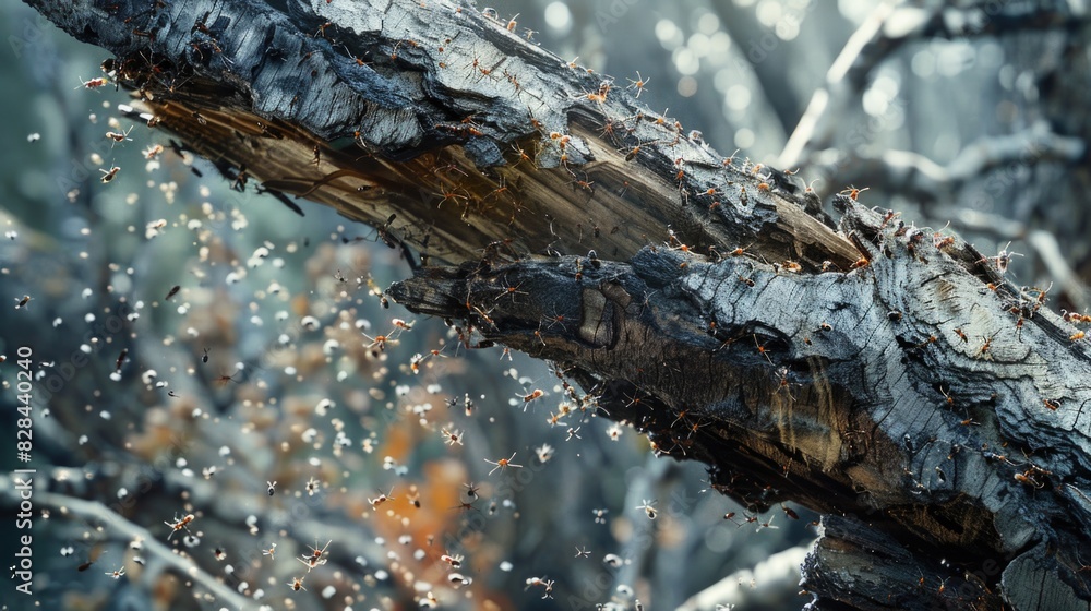 Poster close up of a tree branch with water droplets. perfect for nature backgrounds
