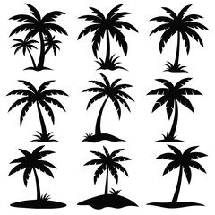 Set of palm tree island icon black vector on white background