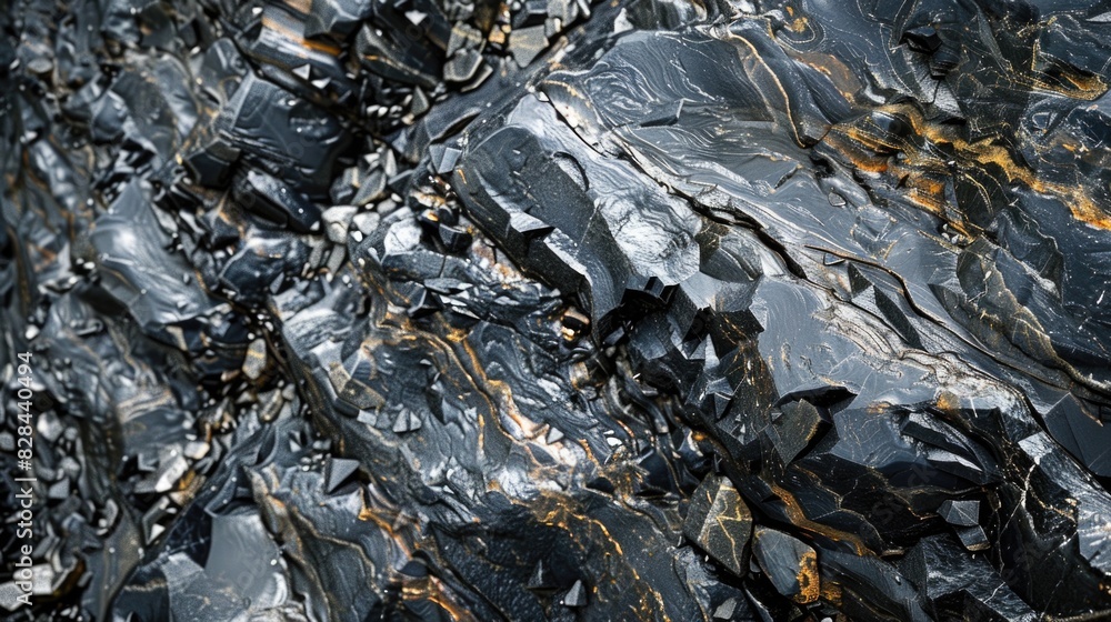 Poster detailed image of a rock painted in black and gold. suitable for backgrounds or textures