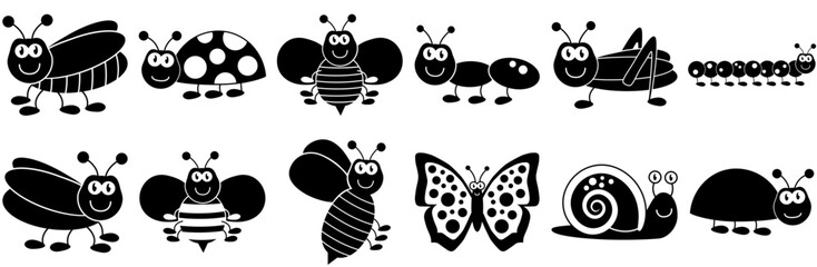 Set Of Linear Insects And Bugs Icons Collection Isolated Silhouette Solid Icons Including Pest,Bug,Insect,Cartoon-Character,Imagse Pictograms And Infographics Design Elements Vector Illustration