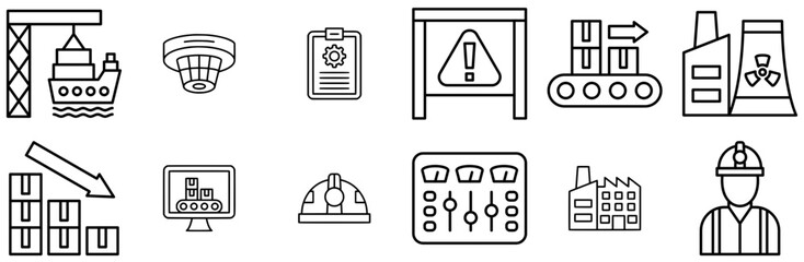 Set Of Industry Icons Web Header Banner Design Containing Construction,Setting,Shipping,Downfall,Factory Business Infographic Elements Logo Vector Illustration