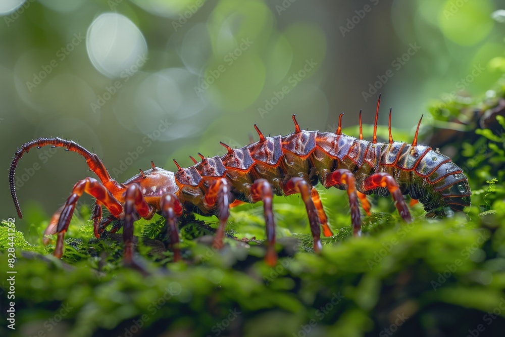 Poster detailed close up of a bug on a mossy surface, suitable for nature and wildlife themes