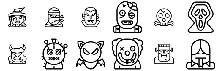 Mega Set Of Vector Halloween Monster Icon Set Vector Symbols Apps, Websites Ui Designs Suitable For Clown,Witch-Halloween,Monster,Scary,Halloween Vector Icon Set Linear Pictogram Pack