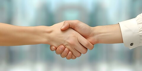 Image of couple shaking hands symbolizing business deal or partnership agreement. Concept business, partnership, handshake, agreement, deal