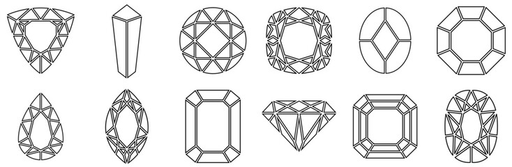 A Collection Of Gemstones Isolated Silhouette Solid Icons With Stone,Diamond,Jewel,Gem,Gemstone Simple Black Style Symbol Sign For Apps And Website, Vector Illustration