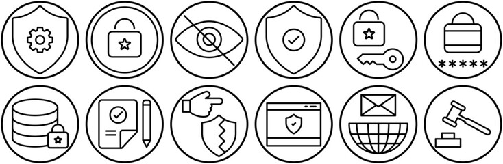 Mega Set Of Vector Gdpr1 Line Circle Icons Silhouette Vector Logo Design Containing Find,Employee,Document,Search,Lock Outline Icons Collection. Simple Vector Illustration