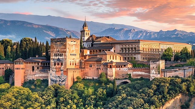 Alhambra, a Moorish palace and fortress complex located in Granada, Spain. It is considered one of the most beautiful examples of Islamic architecture in the world.