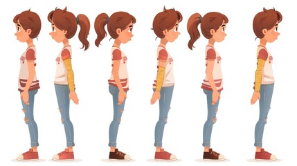 Obraz premium Various poses of a cartoon girl, ideal for design projects