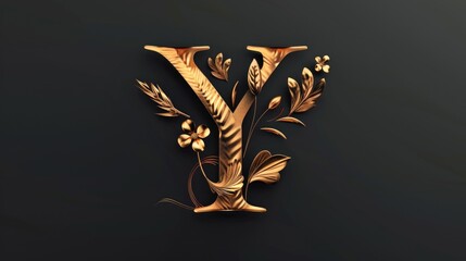 A letter Y made of gold leaves and flowers, suitable for elegant designs