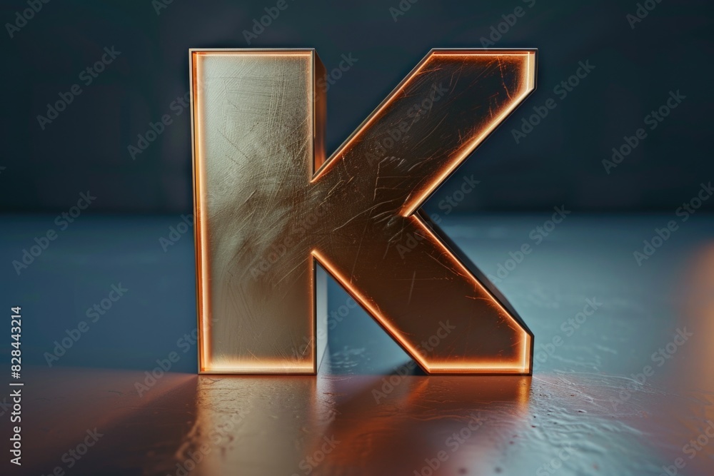Poster close-up of a metal letter k on a table, suitable for various design projects