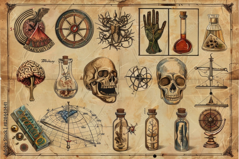 Poster a variety of different items drawn in detail. perfect for illustrating diversity in concepts or prod
