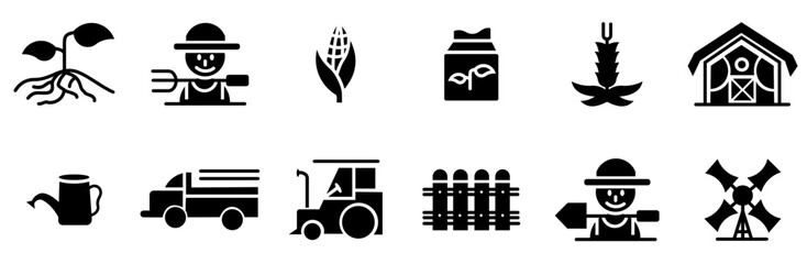 Set Of Farmer Icons Silhouette Vector Logo Design Containing Agriculture,Farm,Farming,Farmer,Man Outline Icons Collection. Simple Vector Illustration