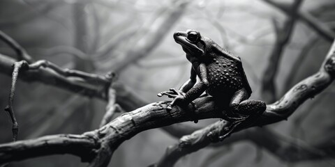 Fototapeta premium A frog sitting on a branch, suitable for nature themes