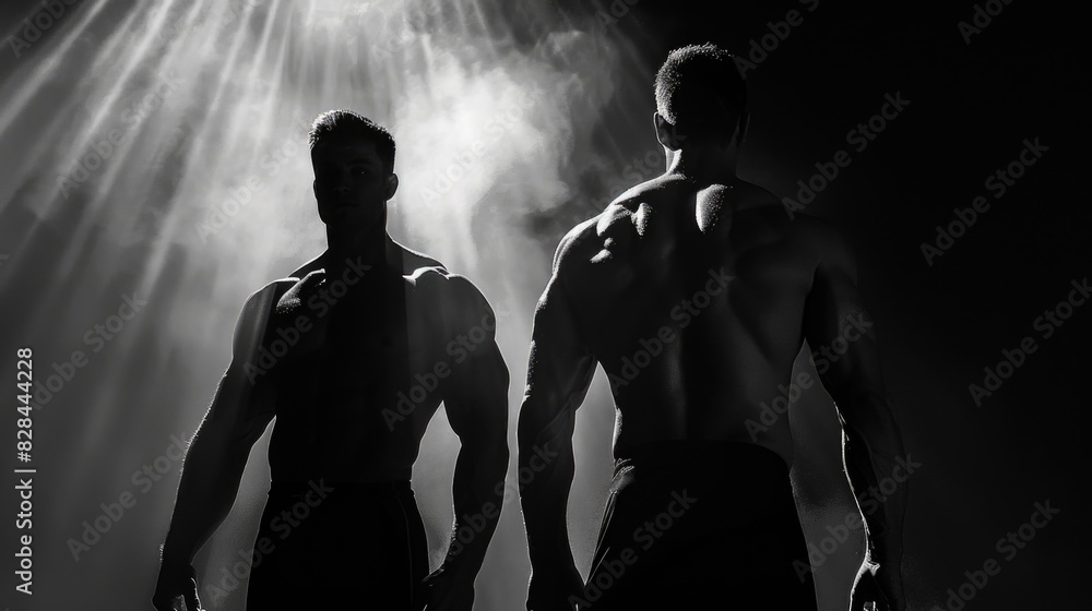 Poster Two men standing next to each other. Suitable for business and teamwork concepts