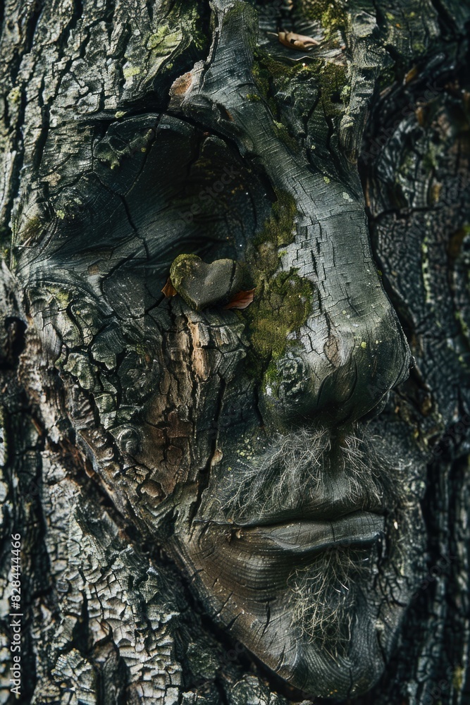 Aufkleber a detailed face carved into a tree trunk. suitable for nature or art concepts