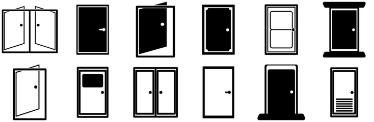 Mega Set Of Vector Door Collection Icons Collection Isolated Silhouette Solid Icons Including Visit,Login,Sign-In,Enter,Door Set Vector Flat Line Icons