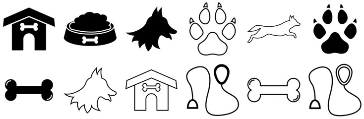 Mega Set Of Vector Dog Icons Silhouette Vector Logo Design Containing Dog,Animal,Pet,Dog-Leash,Food Vector Icon Set Linear Pictogram Pack