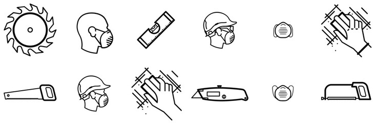 Mega Set Of Vector Diy And Tools Isolated Silhouette Solid Icons With Ppe,Safety,Woodwork,Carpentry,Diy Pictograms And Infographics Design Elements Vector Illustration