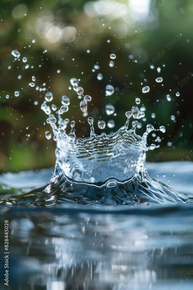 Poster a splash of water on top of a body of water. suitable for various design projects