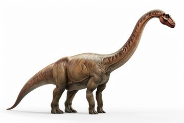 A toy dinosaur standing on a white surface. Suitable for educational materials