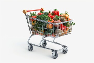 A variety of colorful vegetables in a shopping cart. Perfect for food and grocery store concepts