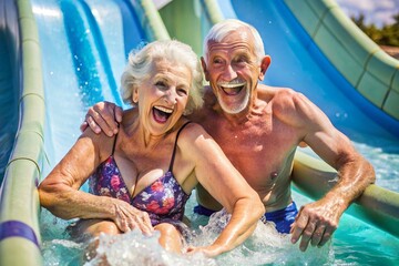 Fototapeta premium A man and woman are enjoying a day at the water park
