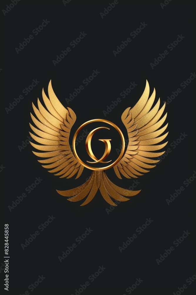 Poster Elegant golden letter G with wings on a dark background. Perfect for branding and design projects