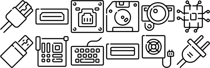 Mega Set Of Vector Computer Hardware Line Vector Symbols Apps, Websites Ui Designs Suitable For Device,Cable,Storage,Computer,Hardware Set Vector Flat Line Icons