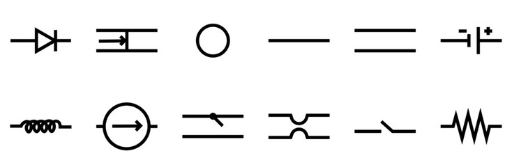 Set Of Circuit And Pipe Analogy Icons Collection Isolated Silhouette Solid Icons Including Electric-Symbol,Pipe-Analogy,Wire,Circuit,Junction Vector Illustration Linear Pictogram Pack