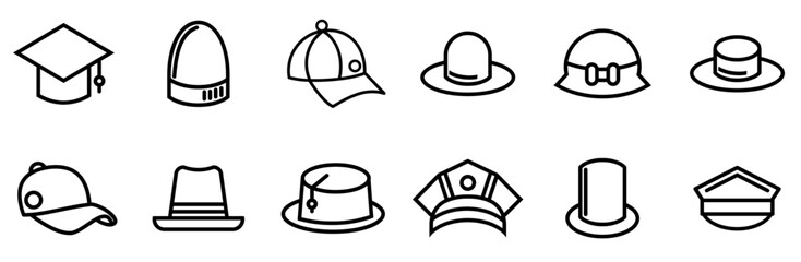 Set Of Cap Isolated Silhouette Solid Icons With Cap,Style,Fashion,Hat,Headgear Solid Icon Collection. Vector Illustration