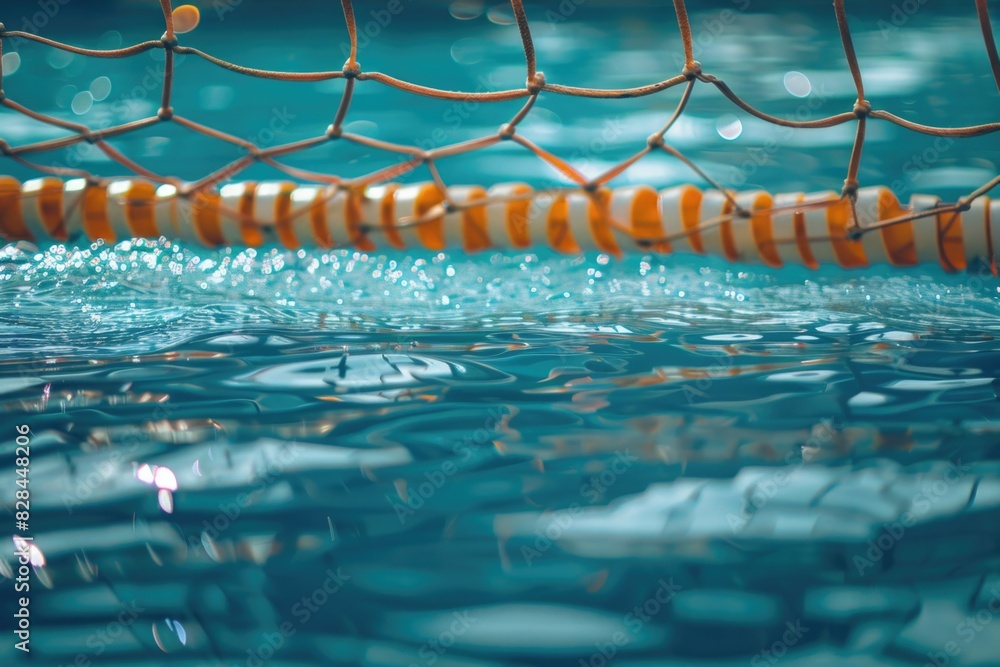 Poster close up of a net in the water, suitable for aquatic themes