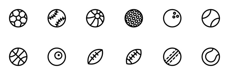A Collection Of Ball Icons Web Header Banner Design Containing Match,Ball,Play,Game,Sport Vector Illustration Linear Pictogram Pack
