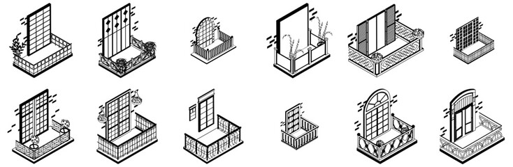 Mega Set Of Vector Balcony And Terrace Semisolid Iso Vector Symbols Apps, Websites Ui Designs Suitable For Terrace,Window,Brick-Wall,Flower-Pot,Balcony Vector Illustration Linear Pictogram Pack