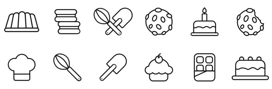 Set Of Linear Bakery Icons Collection Isolated Silhouette Solid Icons Including Snack,Cookware,Cookie,Sweet,Food Vector Icon Set Linear Pictogram Pack