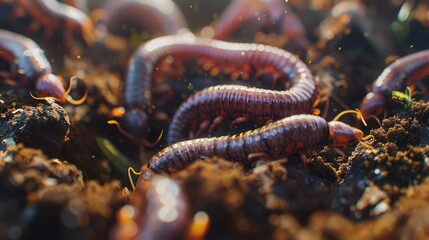 A bunch of worms sitting on top of a pile of dirt. Suitable for nature and gardening themes