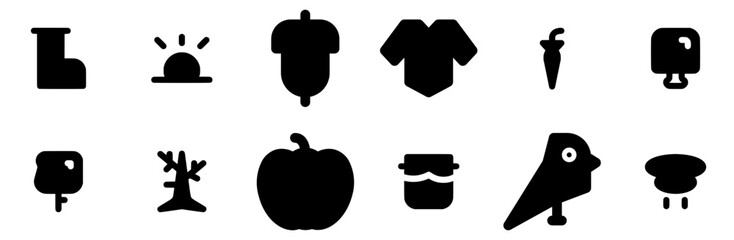 A Collection Of Autumn Icons Collection Isolated Silhouette Solid Icons Including Nature,Deciduous-Tree,Season,Autumn,Tree Vector Icons Illustration Collection