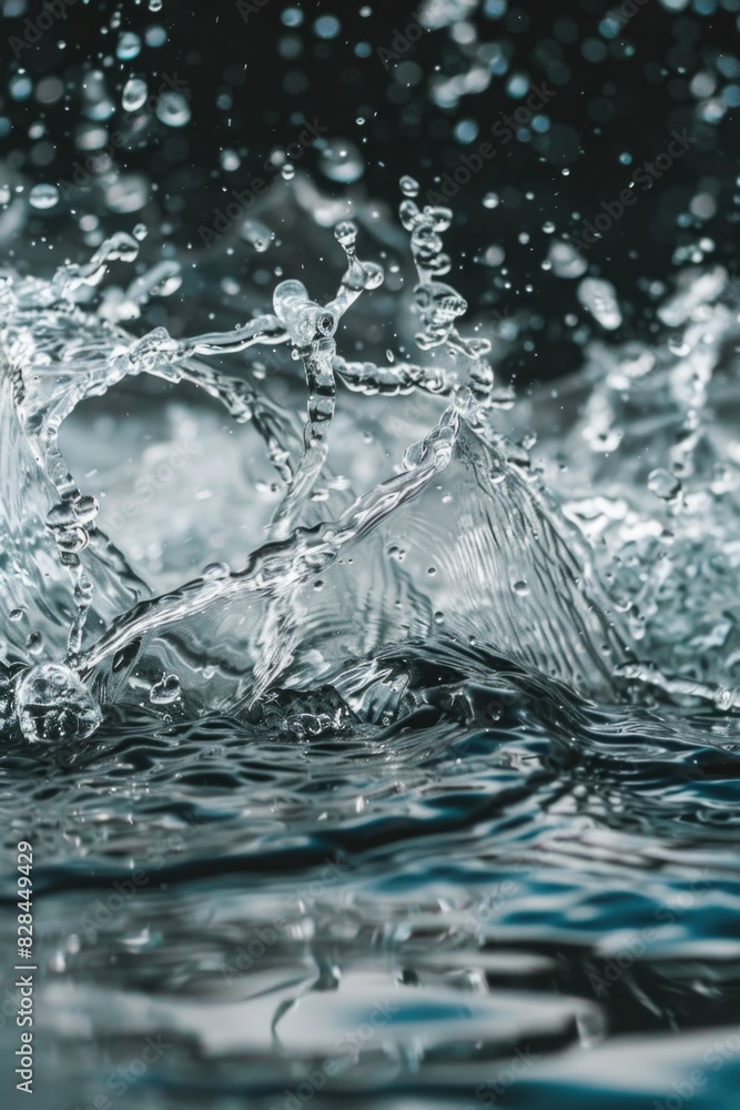 Poster a splash of water on the surface of a body of water. suitable for use in nature and water-themed des