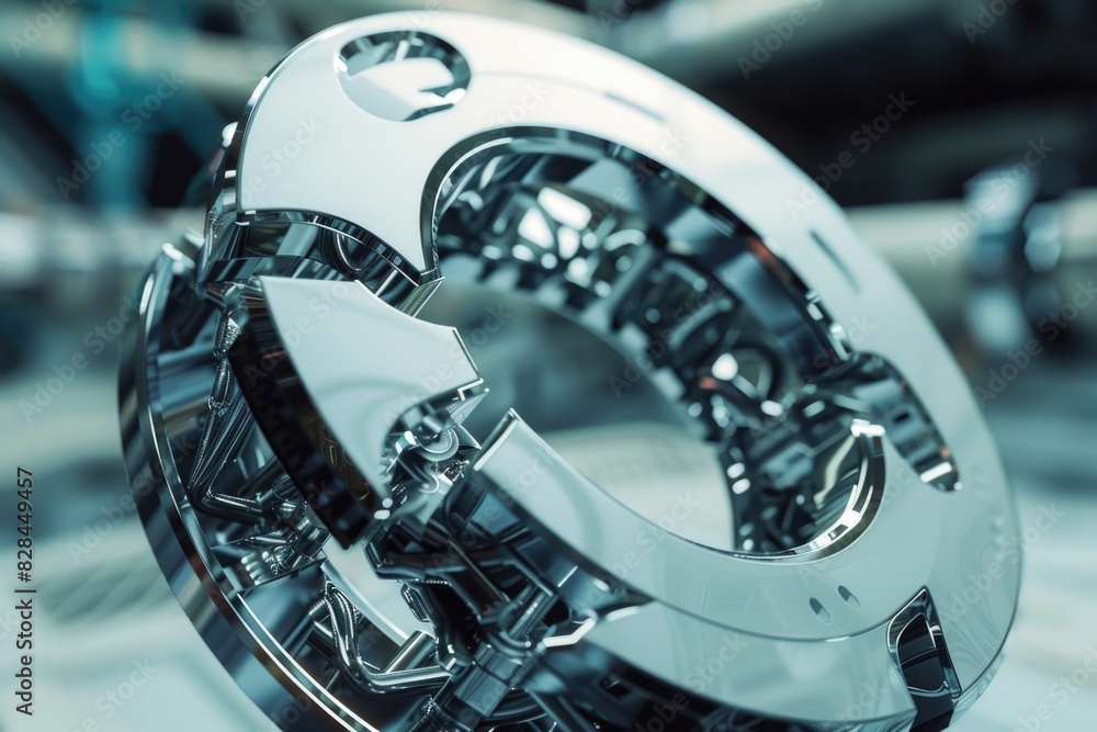 Poster close up of a metal object on a table, suitable for industrial and technology concepts