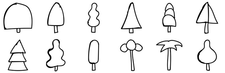A Collection Of Abstract Trees Icons Collection Isolated Silhouette Solid Icons Including Nature,Tree,Forest,Hand-Drawn Solid Icon Collection. Vector Illustration