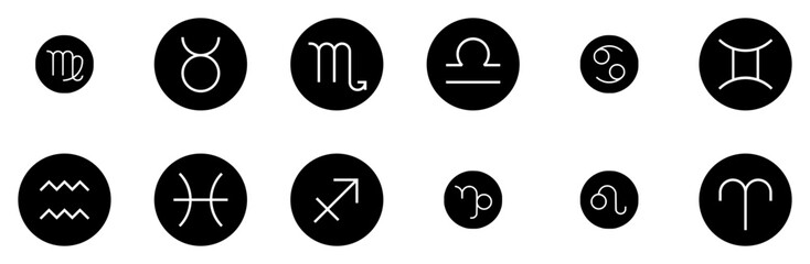A Collection Of Constellations Icons Silhouette Vector Logo Design Containing Taurus,Gemini,Constellation,Virgo,Zodiac Set Vector Flat Line Icons