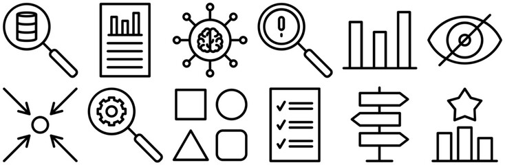 Set Of Linear Data Analytics Line Icons Vector Symbols Apps, Websites Ui Designs Suitable For Technology,Statistics,Data-Analytics,Diagram,Chart Business Infographic Elements Logo Vector Illustration