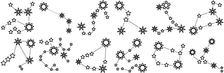 Mega Set Of Vector Zodiac Constellations Isolated Silhouette Solid Icons With Zodiac-Sign,Astronomy,Constellation,Stars,Horoscope Vector Icon Set Linear Pictogram Pack
