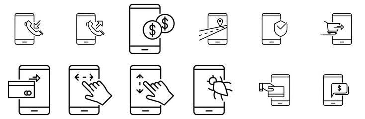 Mega Set Of Vector Phone Isolated Silhouette Solid Icons With Handphone,Gesture,Finger,Transaction,Phone Outline Icons Collection. Simple Vector Illustration