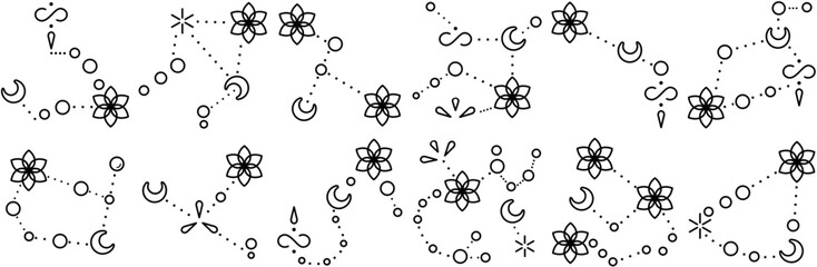 A Collection Of Zodiac Constellations In Tattoo Style Icons Web Header Banner Design Containing Constellation,Horoscope,Zodiac-Sign,Stars,Astronomy Infographic Simple Vector Illustration Logo