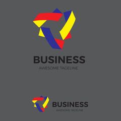 Triple rotating ribbon string arrangement shape template or vector, abstract color logo, vector logo template for business company, technology and digital media logotype