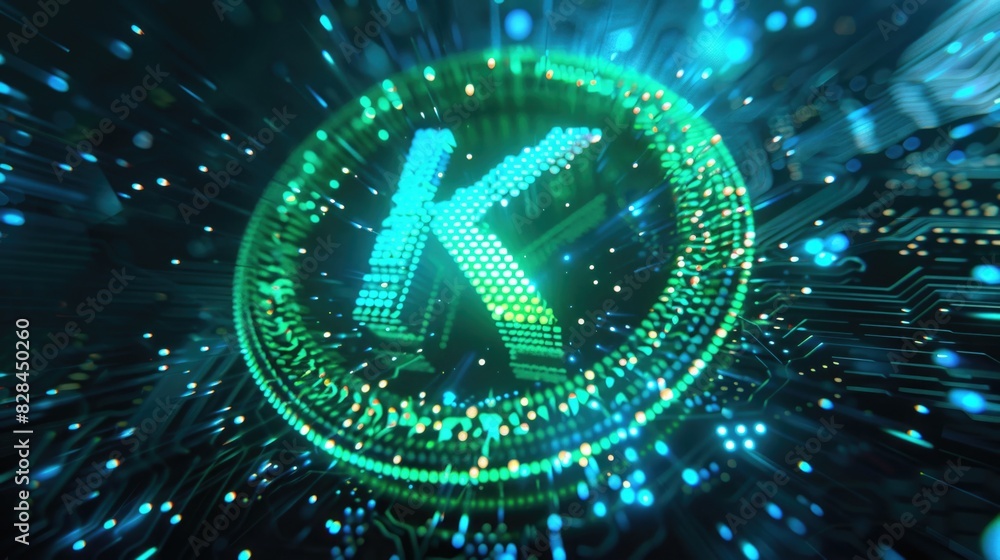 Poster Digital image of a letter K on a circuit board. Suitable for technology concepts