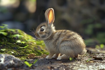 Fototapeta premium A cute rabbit sitting on the ground, perfect for animal lovers